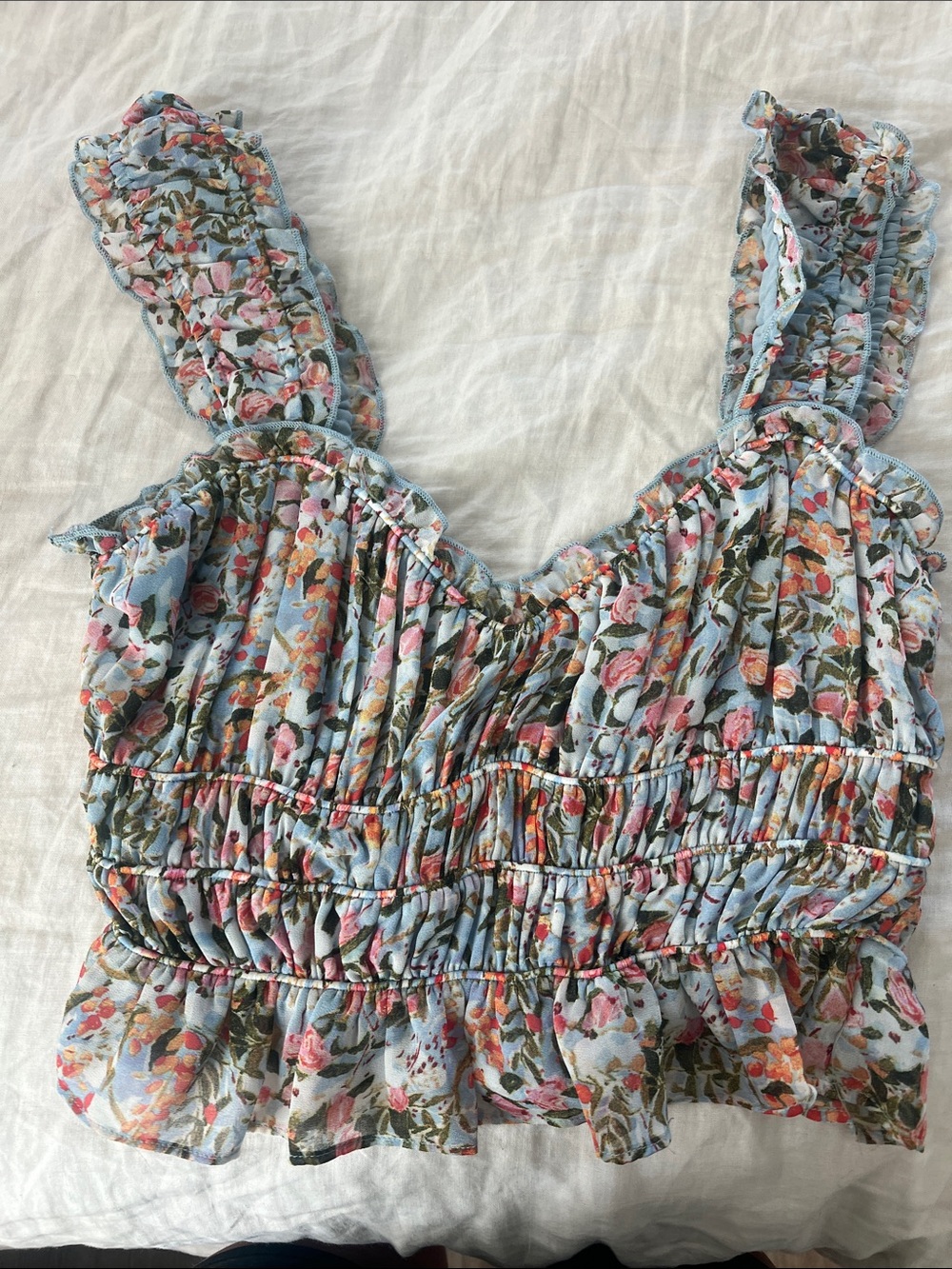 Astr Light Blue Floral Smocked Crop Top - Picture 1 of 2